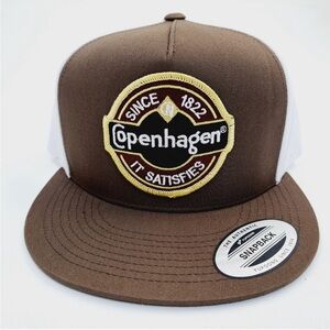 Copenhagen Flat Bill Mesh Snapback Hat Cap Embroidered Brown